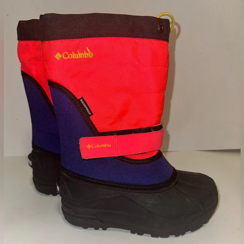Columbia Powderbug Plus II Youth Neon Pink Blue Waterproof Winter Snow Boots‎ 13